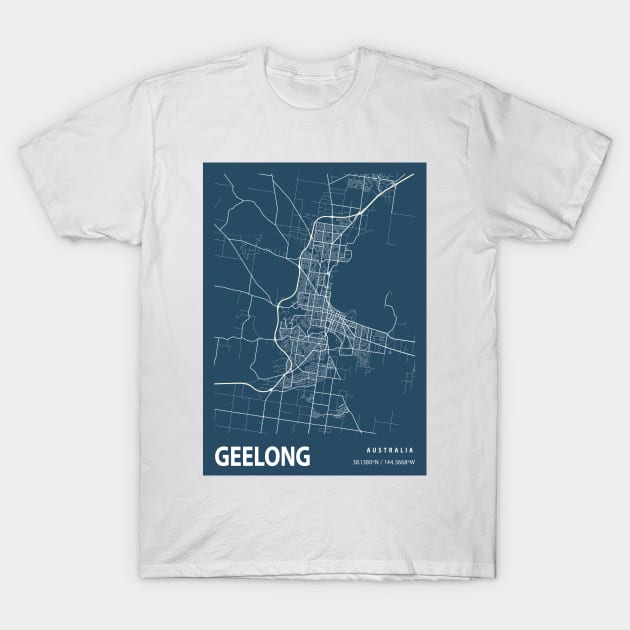 Geelong Blueprint Street Map, Geelong Colour Map Prints T-Shirt by tienstencil